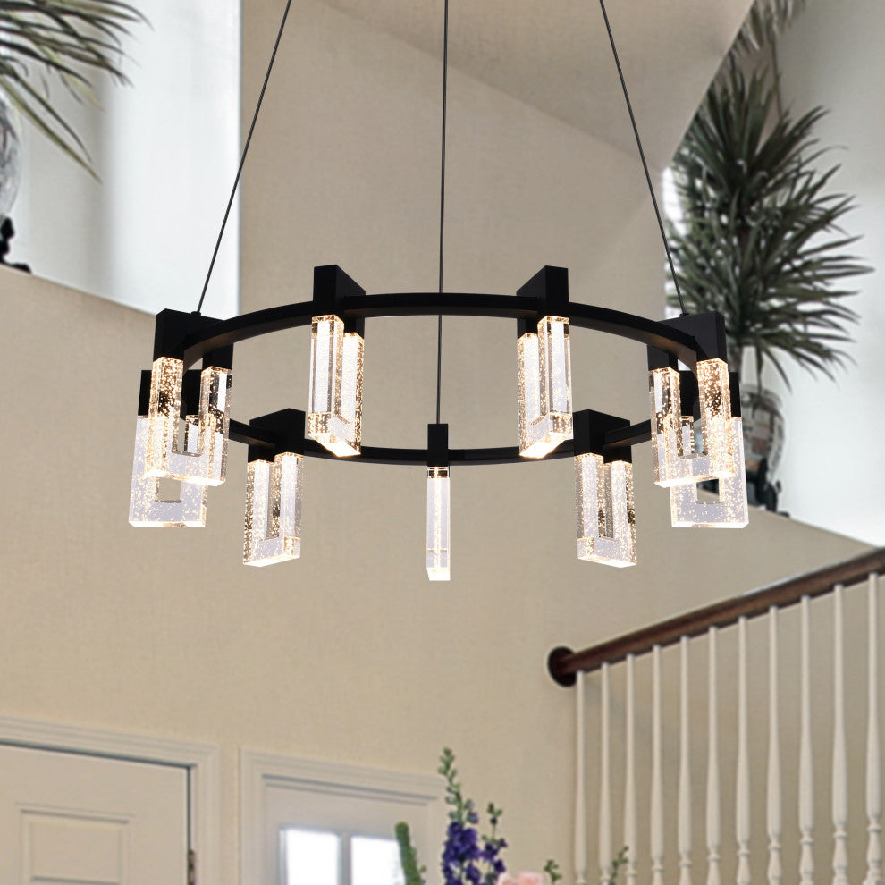 Sorrento 27" 9 Shades ETL Certified Integrated LED Circular Chandelier, Black
