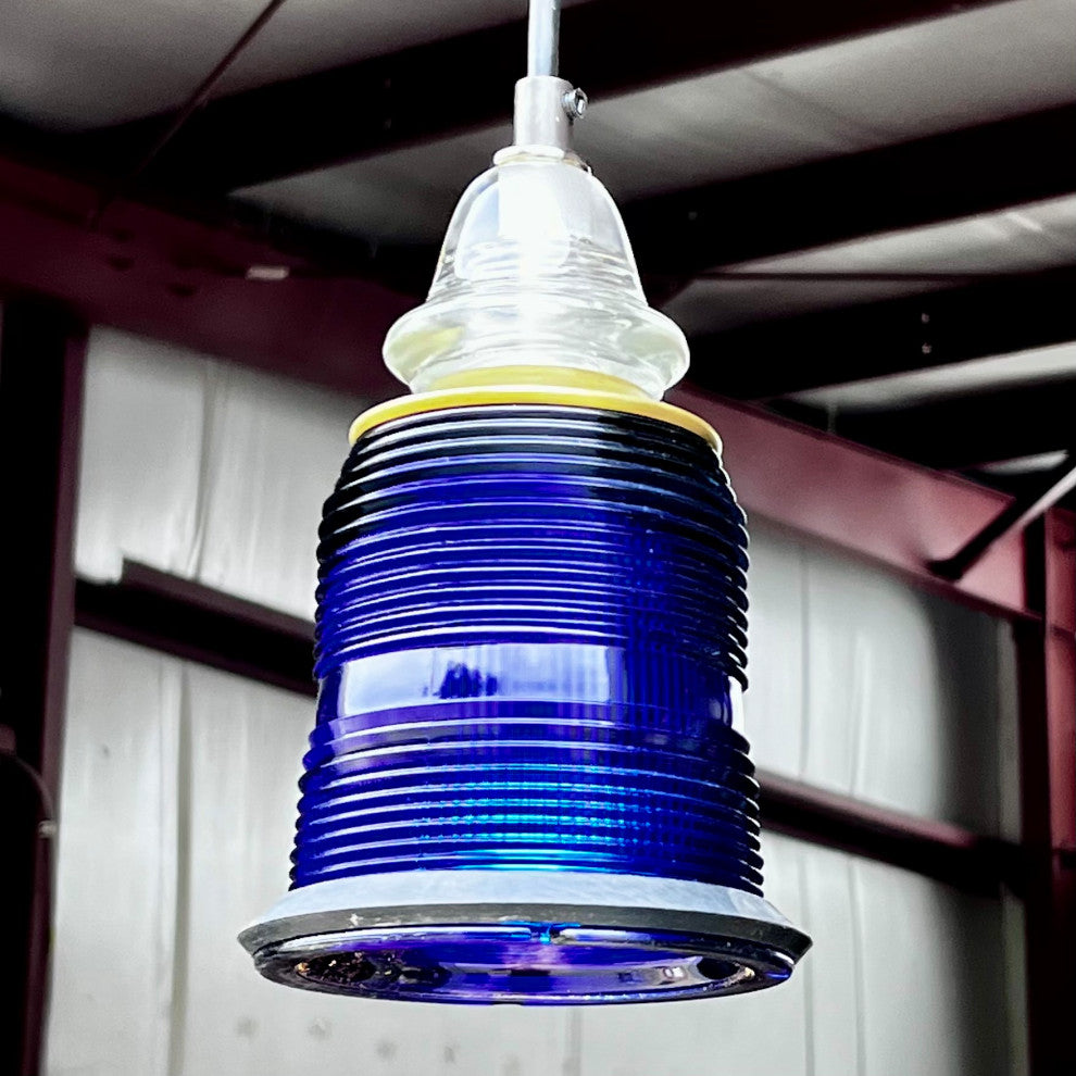 Runway Light Pendant Brass Ring Insulator Bell Cap, Cobalt Blue