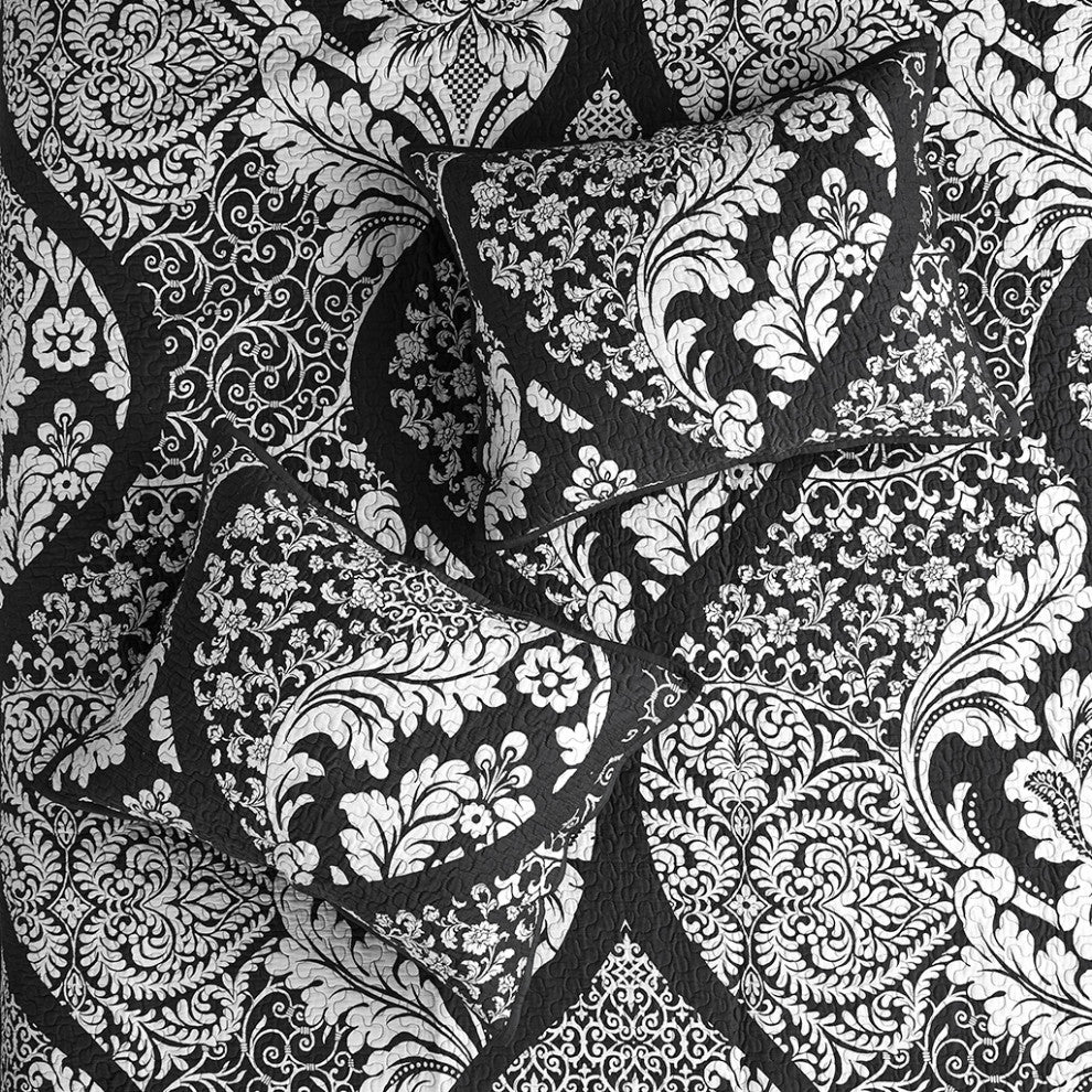 Madison Park Vienna 6 Piece Printed Cotton Quilt Set With Throw Pillows, Black