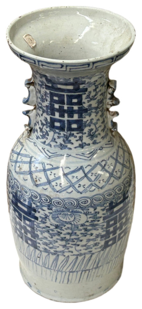 Vintage Chinese Blue White Double Happiness Porcelain Art Vase Hws4401