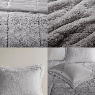 Intelligent Design Brielle Ombre Shaggy Long Fur Comforter Mini Set, Grey