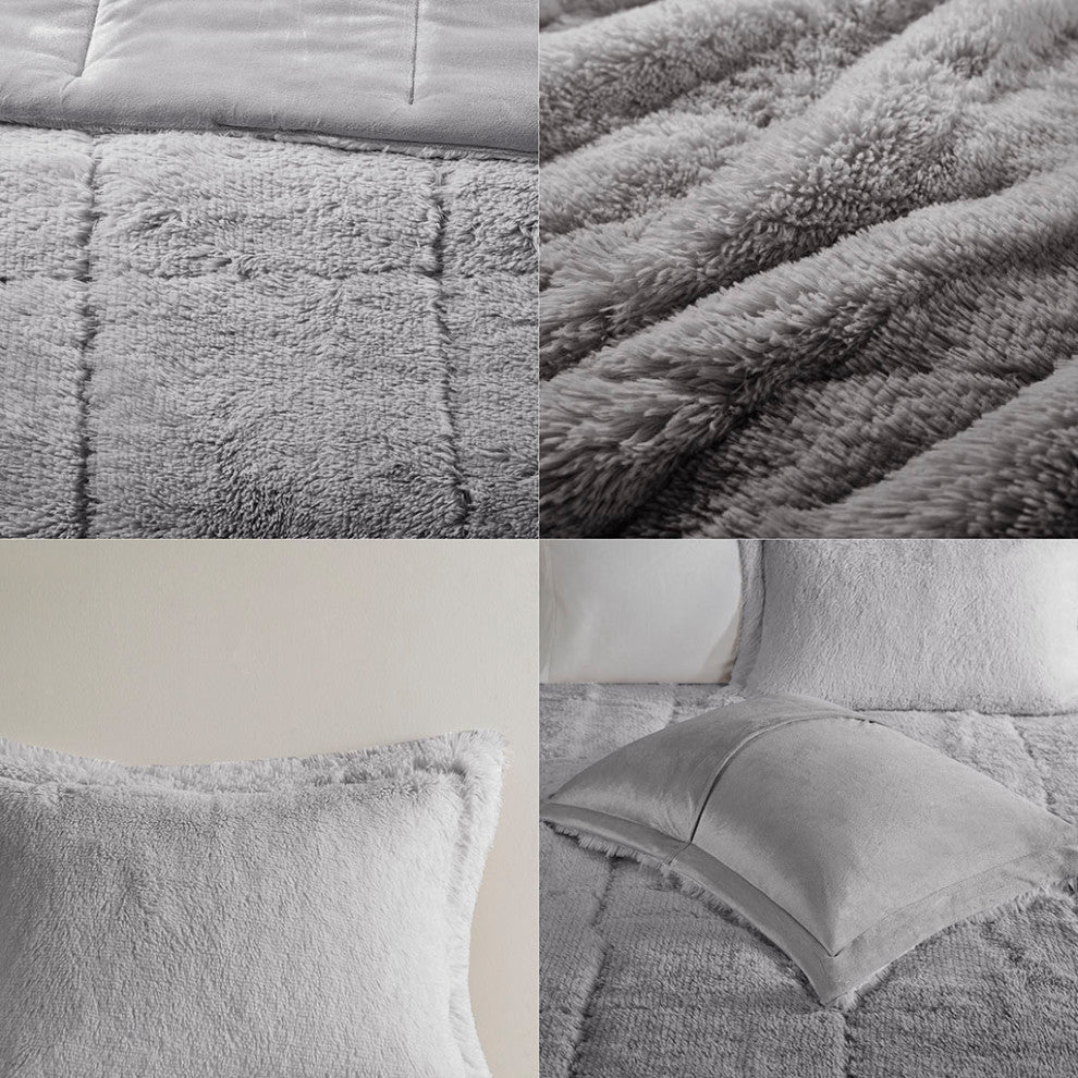 Intelligent Design Brielle Ombre Shaggy Long Fur Comforter Mini Set, Grey