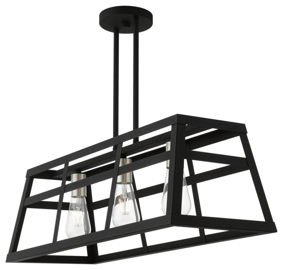 Schofield 3 Light Black With Brushed Nickel Accents Linear Chandelier