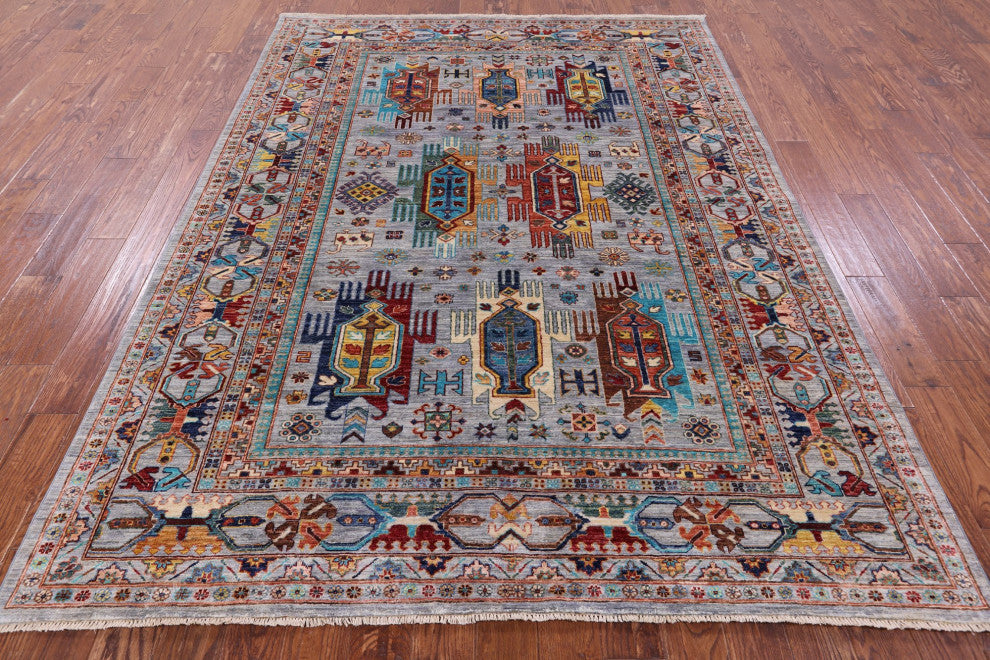 6' 11" X 9' 3" Tribal Fine Serapi Hand-Knotted Wool Rug - Q12497