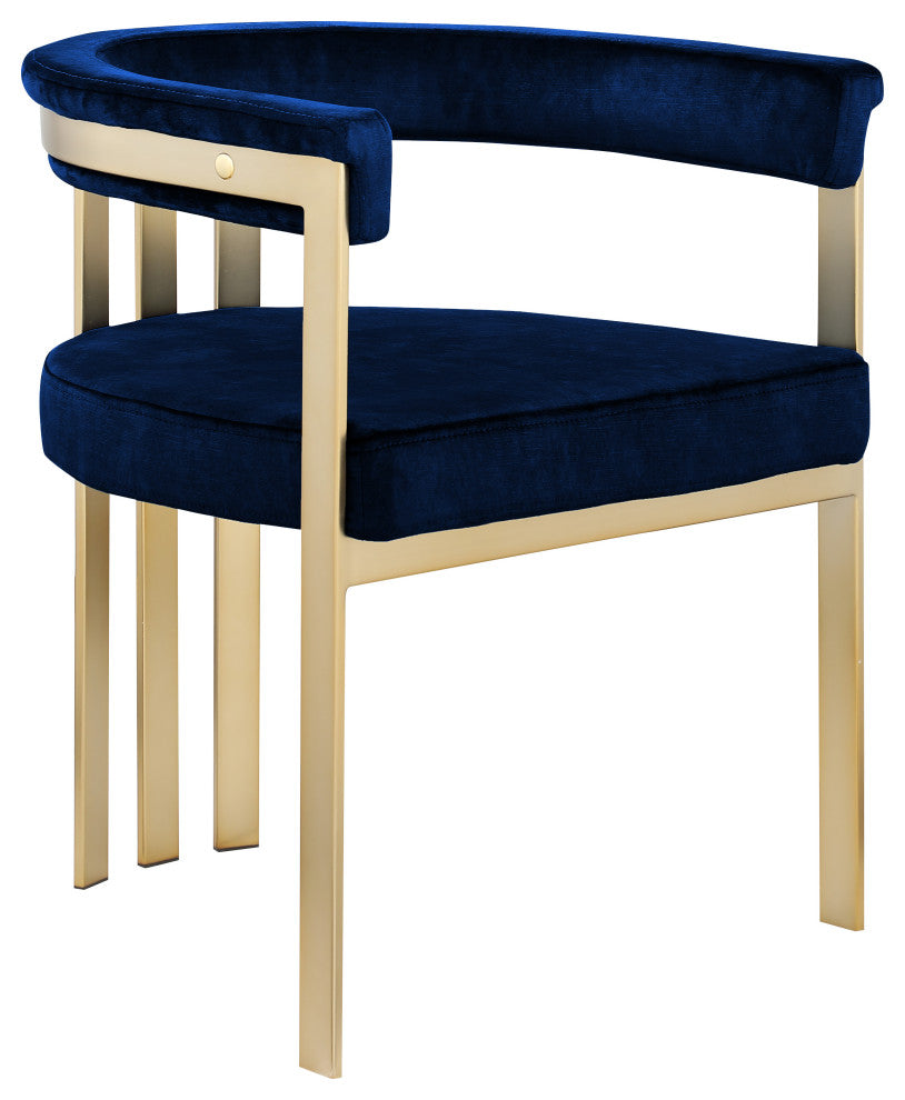 Marcello Upholstered Dining Chair, Navy, Velvet, Brushed Brass Finish