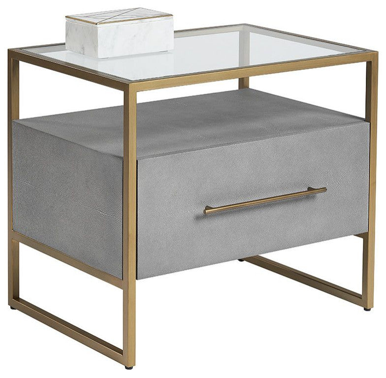 Venice Nightstand, Shagreen Leather