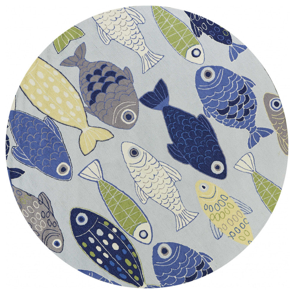 HomeRoots 7' Round Polyester Light Blue Area Rug