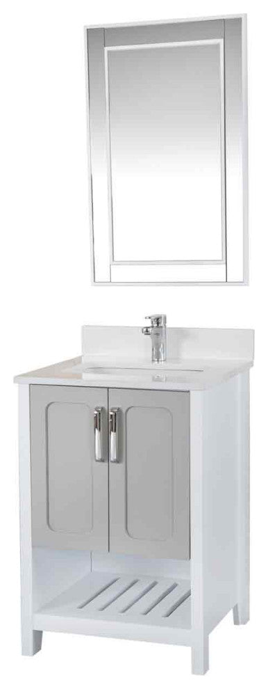 Florin Collection 24" Bathroom Vanity With Sink, Mirror, Countertop, Gray