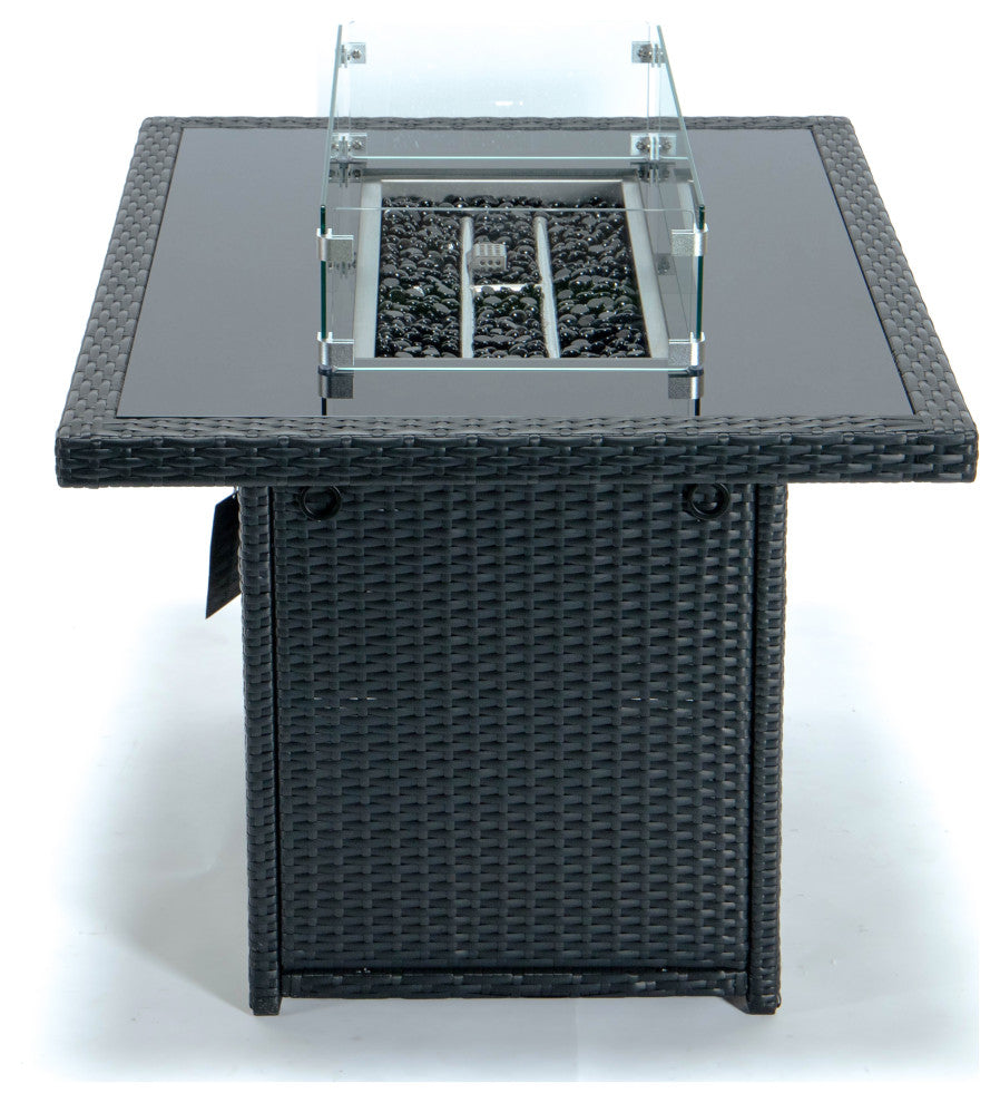 Outdoor Rectangular Fire Pit Table 55,000 BTU Wicker Design, Black
