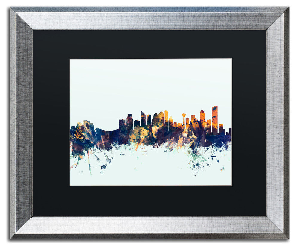 Michael Tompsett 'Calgary Canada Skyline Blue' Matted Framed Art, 16x20