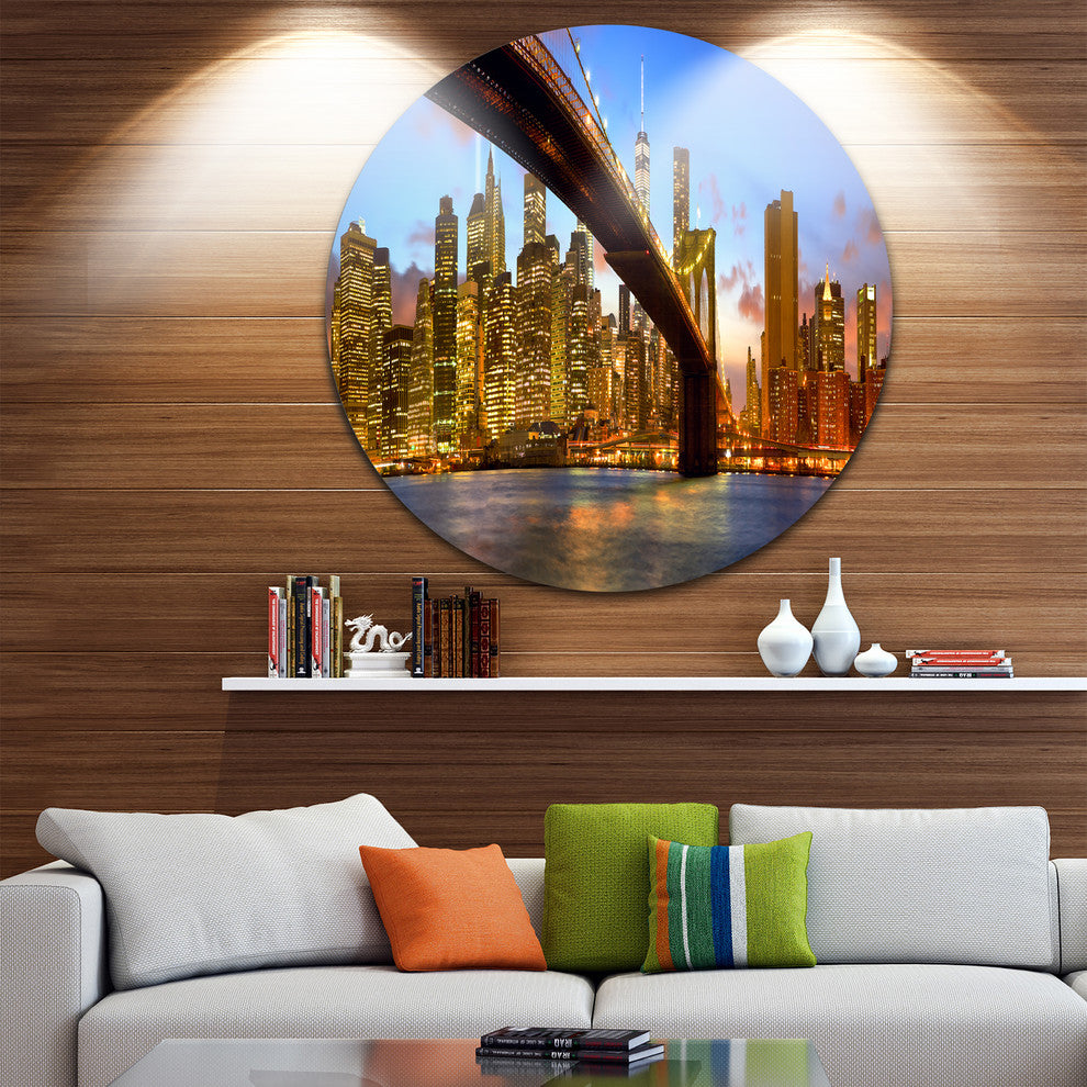 Manhattan Panorama With Skyscrapers, Cityscape Round Wall Art, 23"