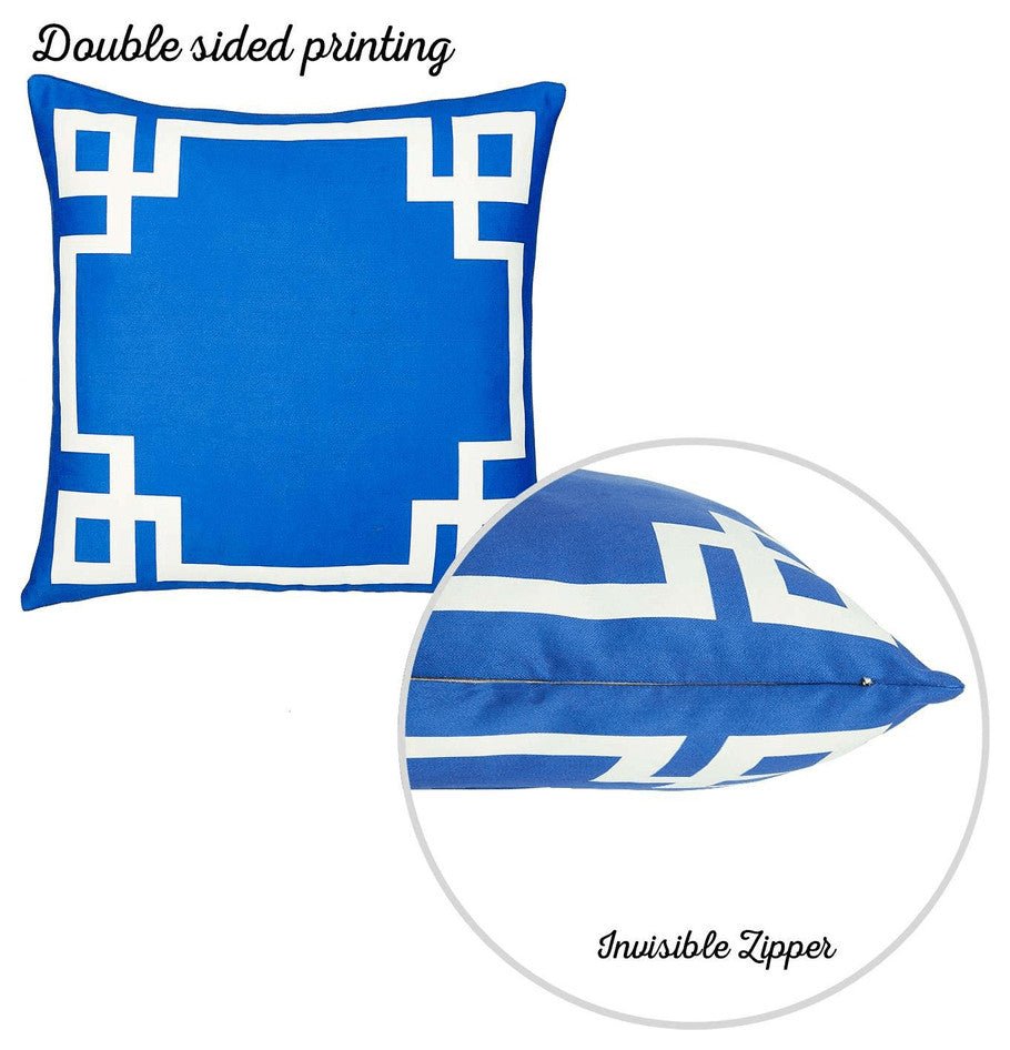 Blue and White Geometric Border Throw Pillow