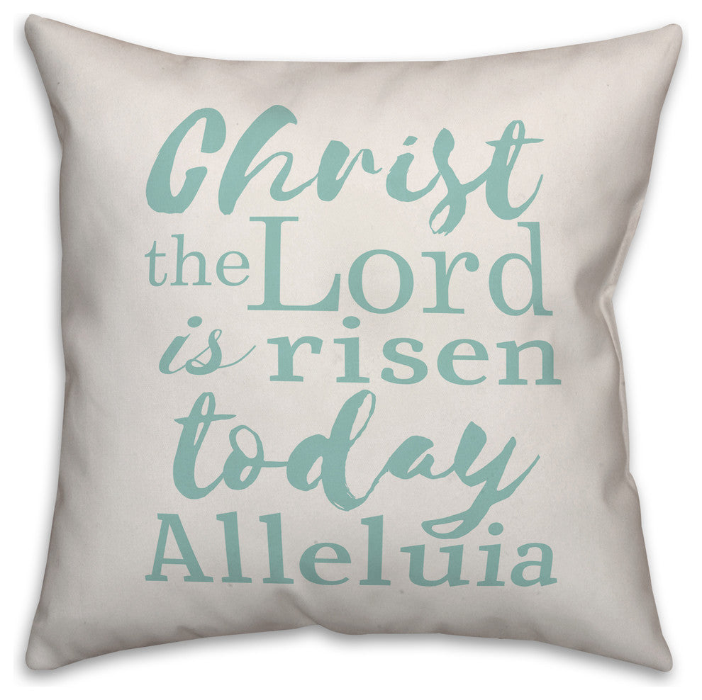 Christ the Lord is Risen Teal Script 20x20 Throw Pillow