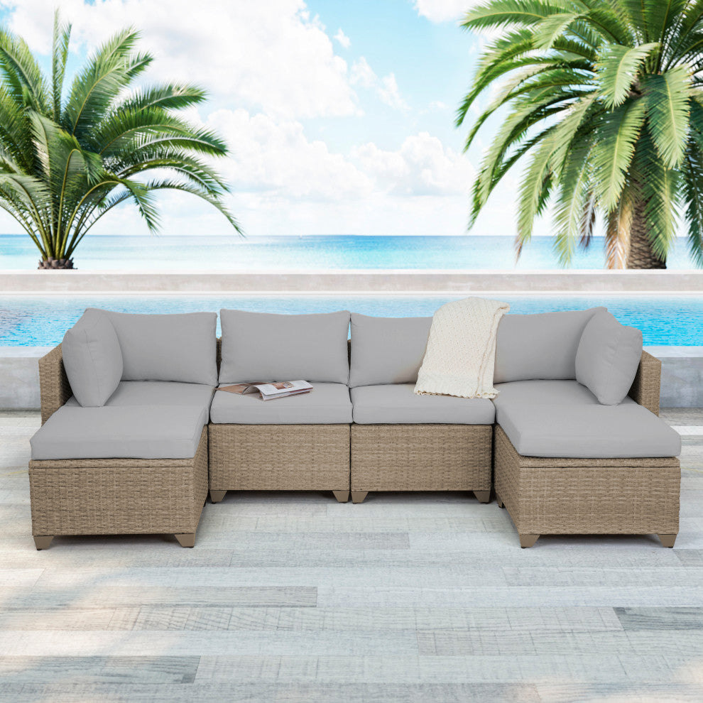 Maui 6-Piece Outdoor Conversation Set, Two Ottomans, Stone