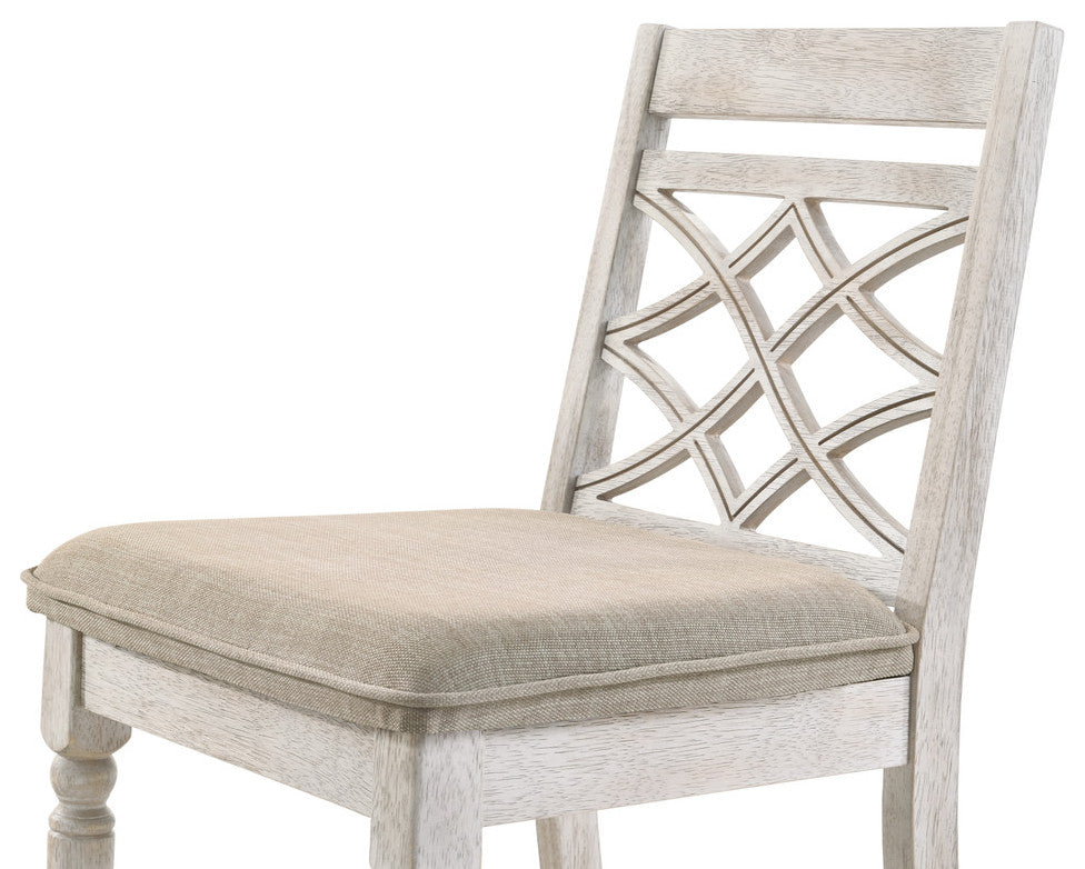 Havanna Walnut 5-Piece 47"W Round Dining Set, Off White Fabric Chairs