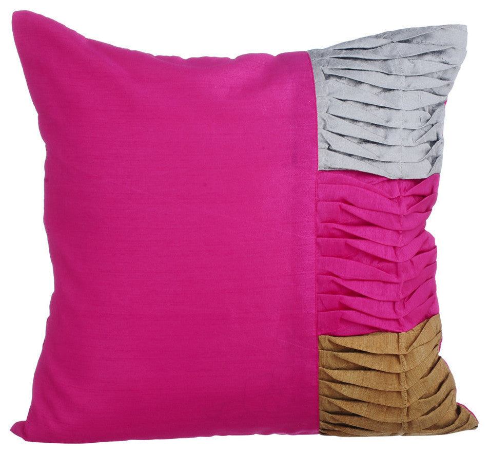 Fuchsia Pink Chair Throws Art Silk 20"x20" Pintucks Textured, Pink Cheer