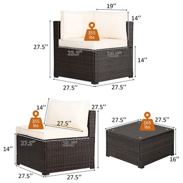 Costway  6PCS Patio Rattan Furniture Set Sectional Cushioned Sofa Deck Beige