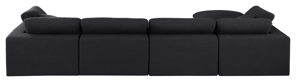 Comfy Upholstered L-Shaped Modular Sectional, Black, 5-Piece: 2 Armless Chair, 2 Corner Chair, 1 Ottoman, Linen Textured Fabric