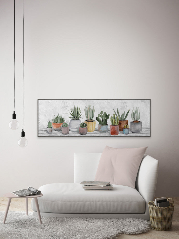 "Colored Plant Pots" Floater Framed Painting Print on Canvas