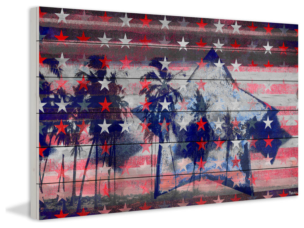 "Stars and Palms" Print on White Wood, 60"x40"
