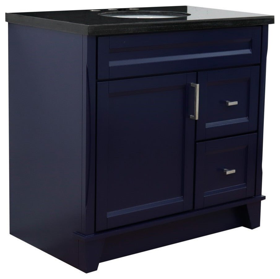 37" Single Sink Vanity, Blue Finish With Black Galaxy Granite