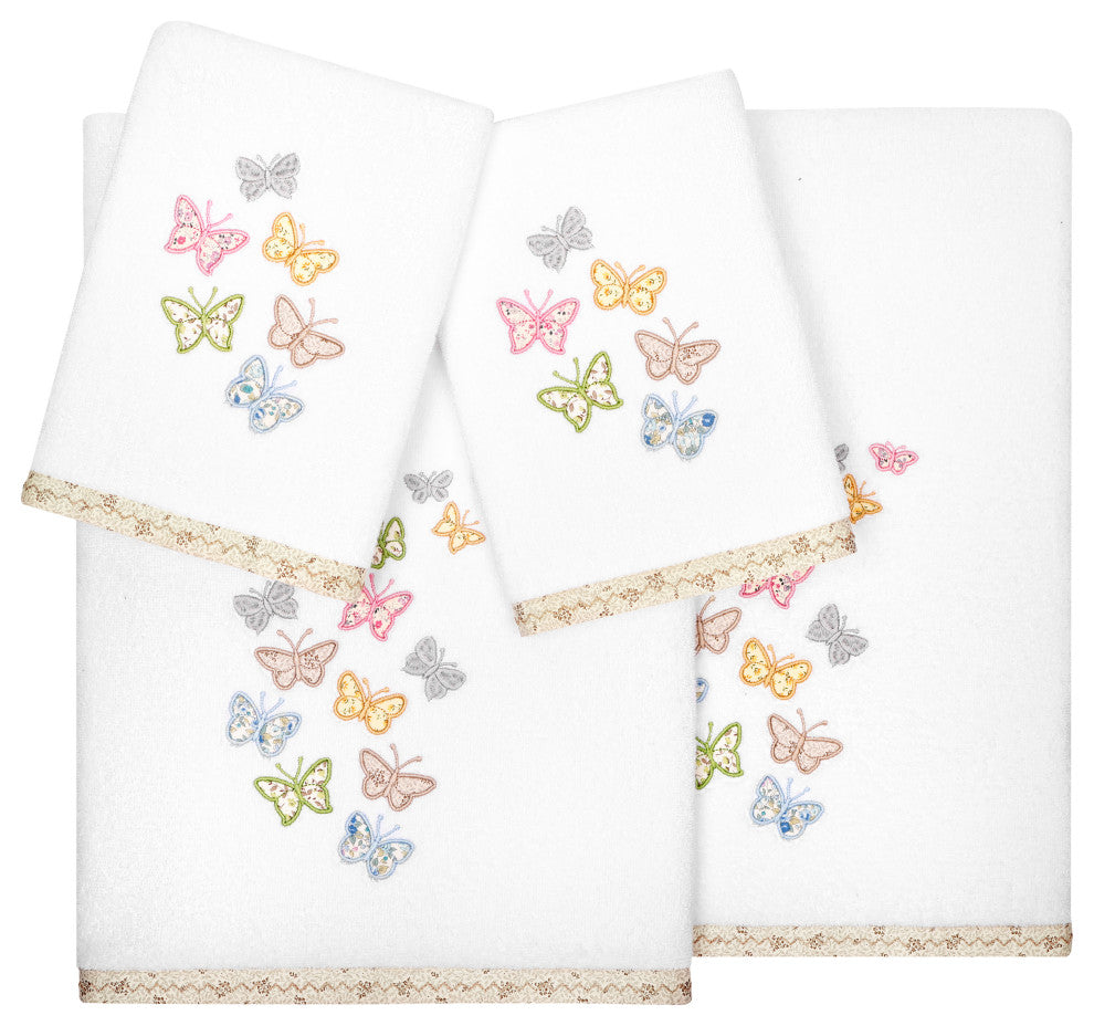 Linum Home Textiles 100% Turkish Cotton MARIPOSA 4PC Embellished Towel Set