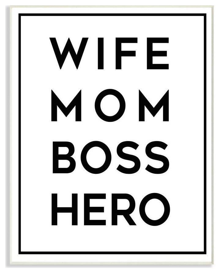 Wife Mom Family Inspirational Word Black And White , 12"x18"
