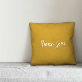 Bone-jour in Mustard 18x18 Throw Pillow