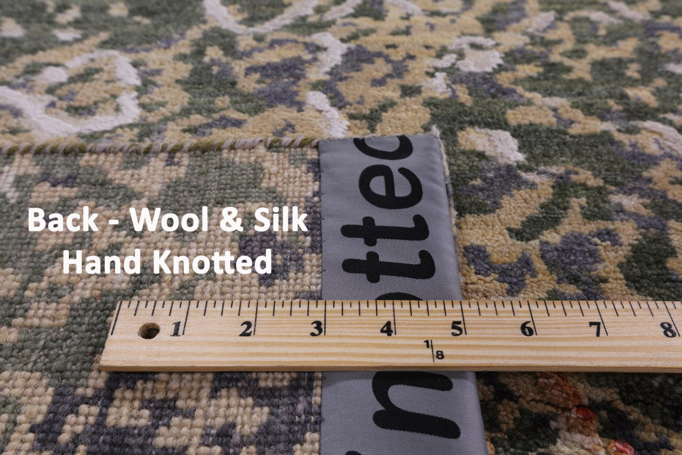 Hand-Knotted Wool and Silk Abstract Rug 8' 11" X 11' 8" Q7078