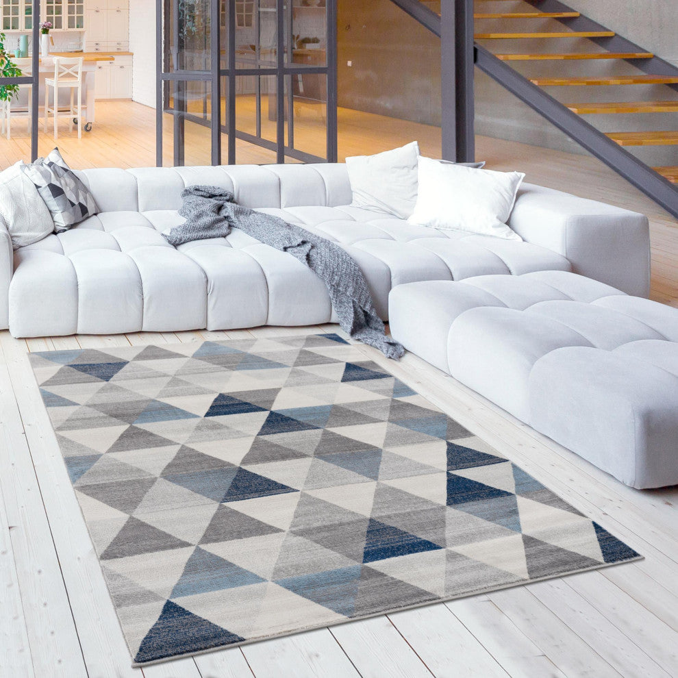 7"x10" Navy Blue Geometric Diamond Area Rug