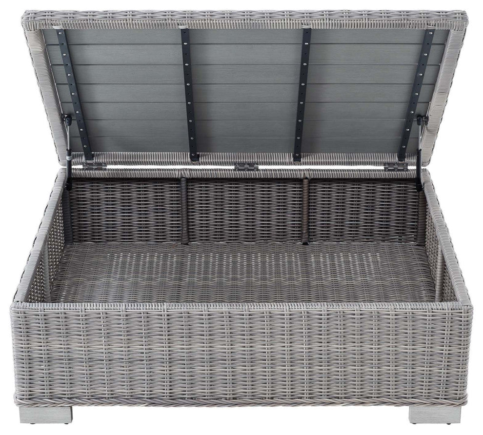 Lounge Coffee Table, Rectangular, Rattan, Wicker, Gray, Modern, Outdoor