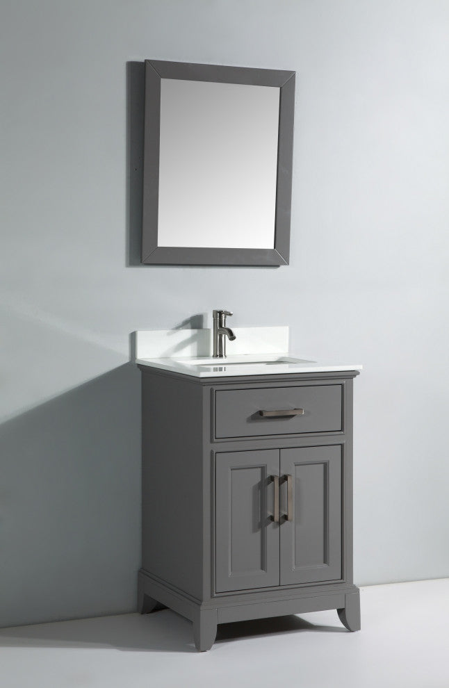 Bathroom Vanity Set With Engineered Marble Top, 24", Gray, Led Sensor-Switch Mirror