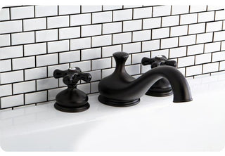 Heritage Onyx Roman Tub Filler w/ Black Porcelain Cross H& le, Oil Rubbed Bronze