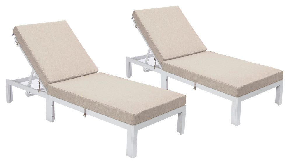 Chelsea White Patio Chaise Lounge Chairs, 2-Piece Set, Beige