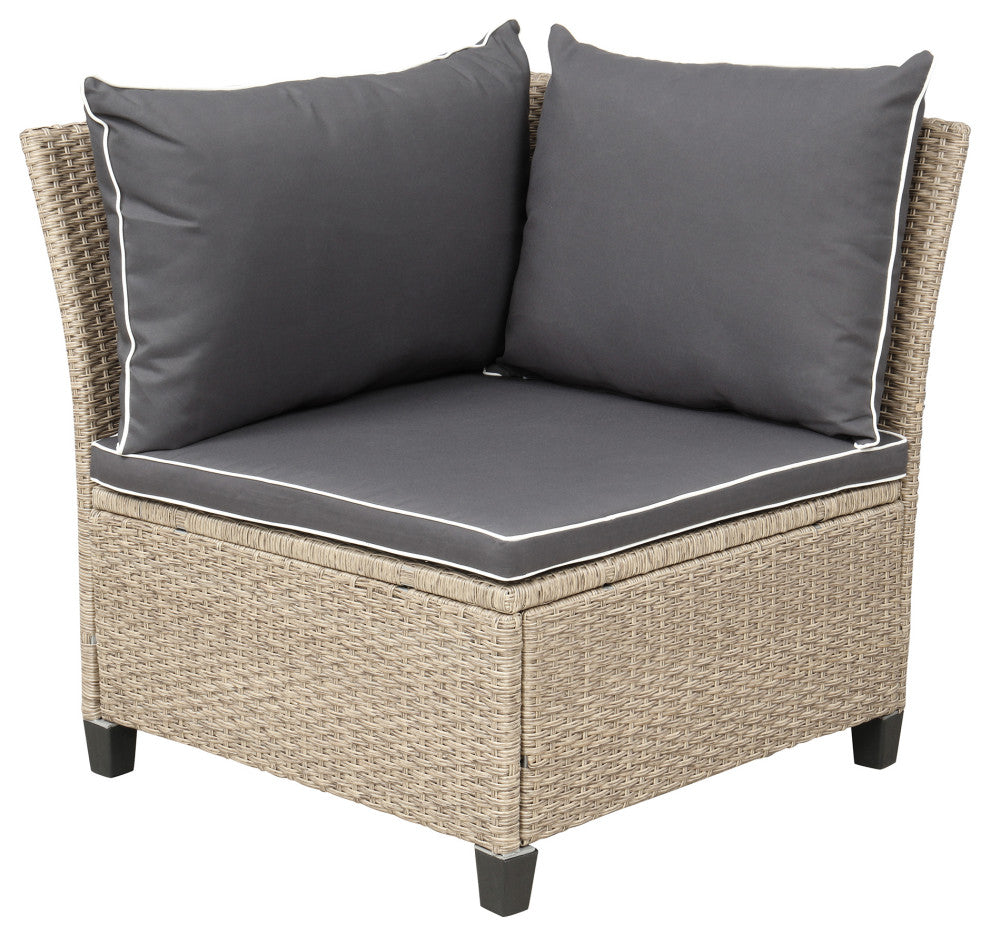 6 Pieces Outdoor Rattan Patio Sectional Sofa With Table and Benches