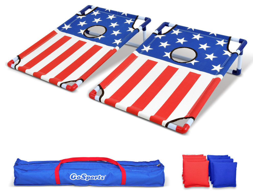 American Flag Portable PVC Framed Cornhole Game Set