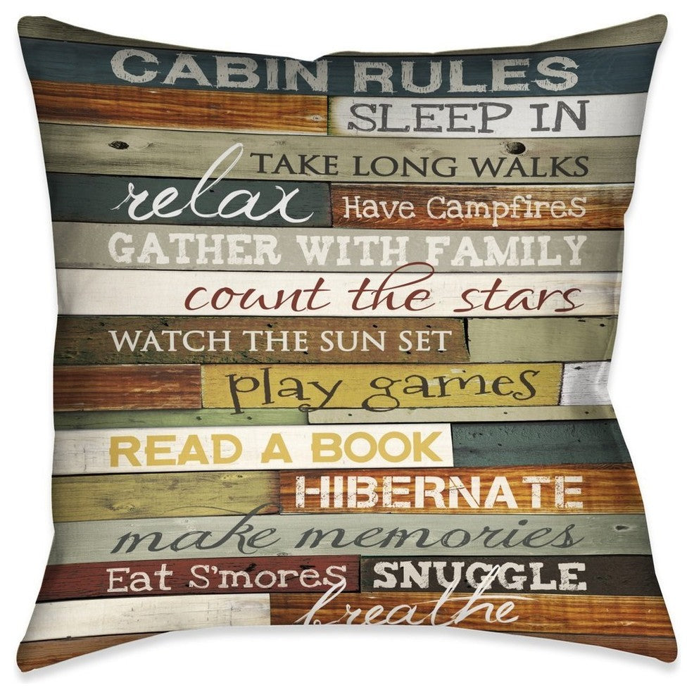 Laural Home Cabin Rules Outdoor Decorative Pillow, 18"x18"