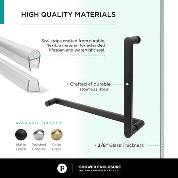 Shower Enclosure Neo Angle Frameless Tempered Glass, Black, 30" X 30"