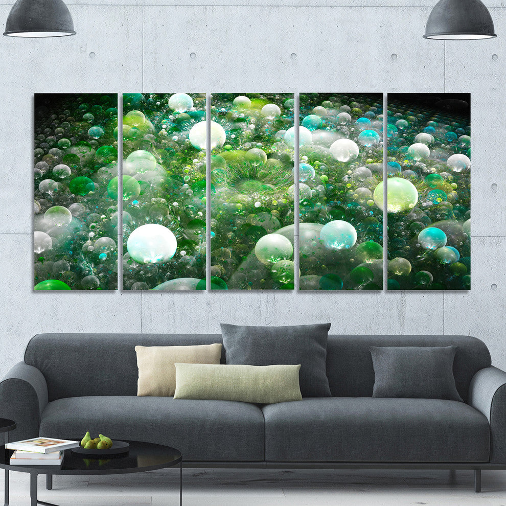 Green Fractal Molecule Pattern, Abstract Wall Art Canvas, 60"x28", 5 Panels