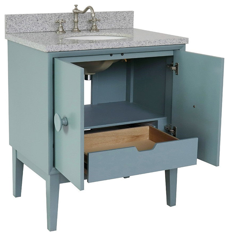 31" Single Vanity, Aqua Blue Finish With Gray Granite Top