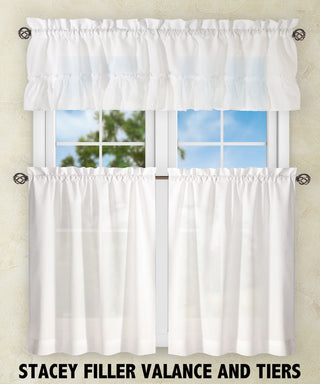 Ellis Curtain Stacey Tailored Tier Pair Curtains, White, 56"x36"