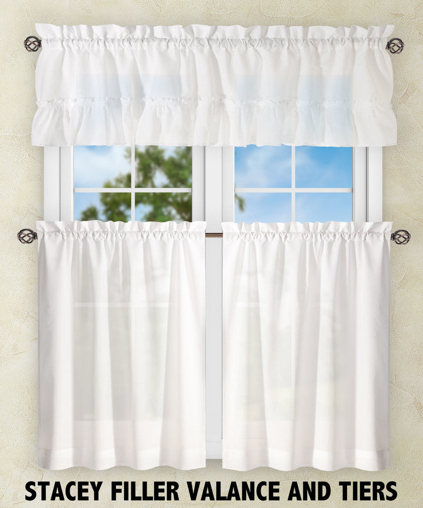 Ellis Curtain Stacey Tailored Tier Pair Curtains, White, 56"x36"