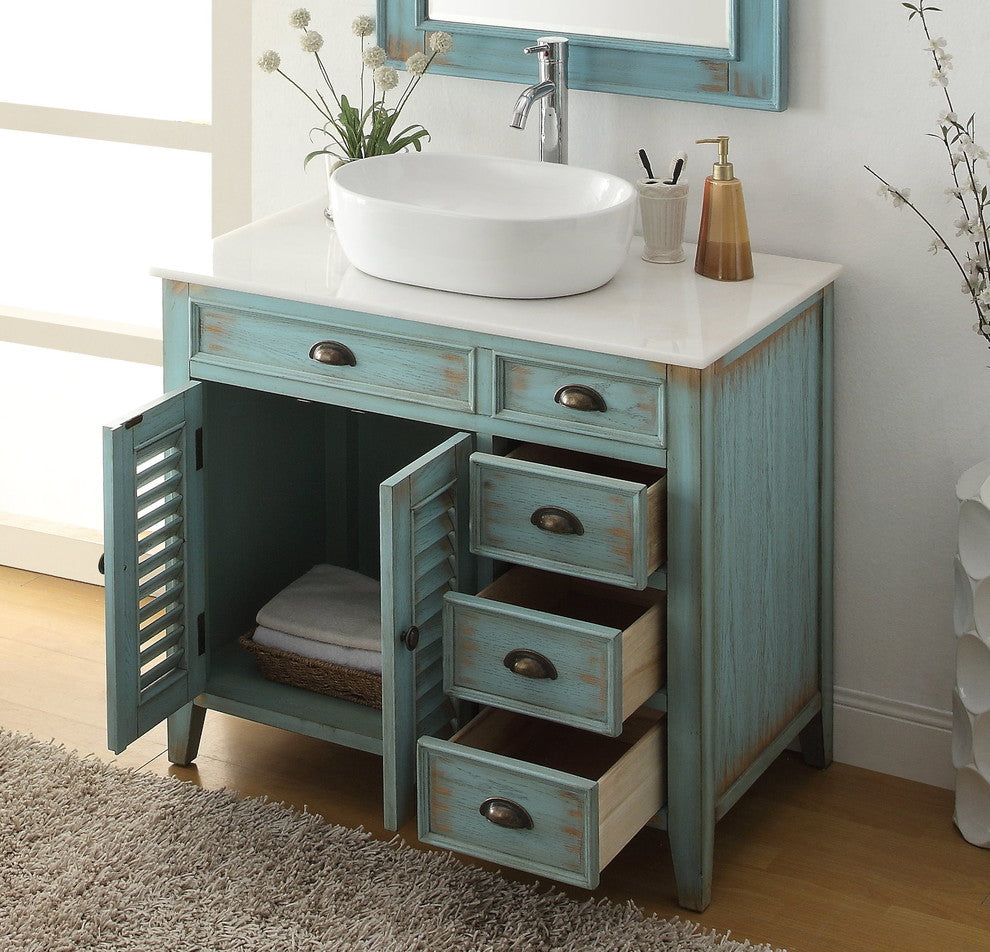 36" Distress Blue Abbeville Vessel Sink Vanity Cf-78886Bu