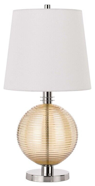 Benzara BM241799 Table Lamp With Textured Glass Ball Accent, White and Chrome