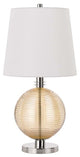 Benzara BM241799 Table Lamp With Textured Glass Ball Accent, White and Chrome