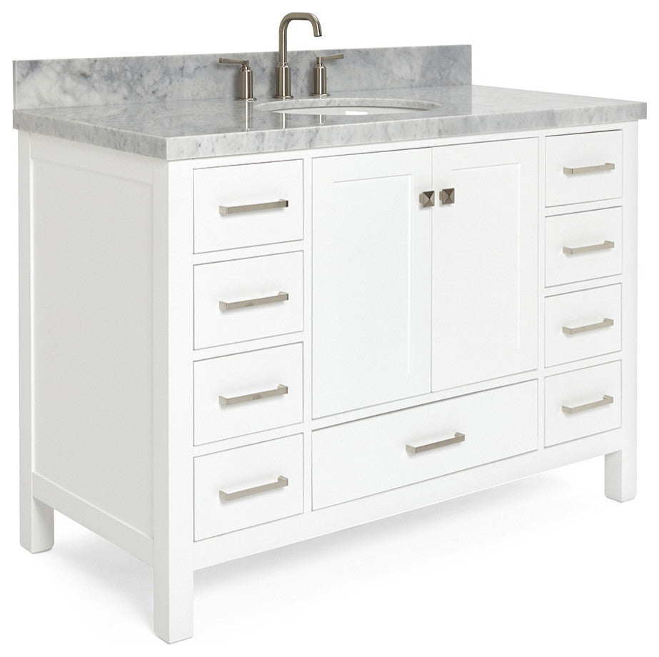 ARIEL Cambridge 49" Single Oval Sink Bathroom Vanity White With Marble Top