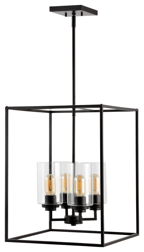 Everly 15.5" 4-Light Industrial Farmhouse Iron/Glass Pendant, Oil Rubbed Bronze