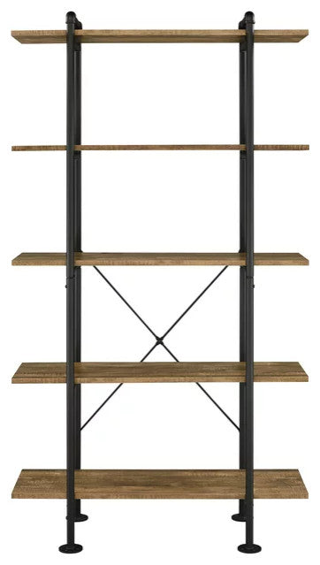 Industrial Bookcase, Black Pipe Metal Frame & Rustic Oak Finished Open Shelves