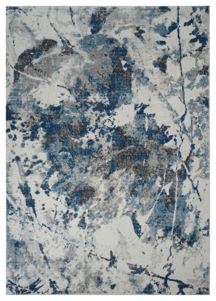 Clifton Abstract Ivory Blue Power-Loom Area Rug 5'3" x 7'6"