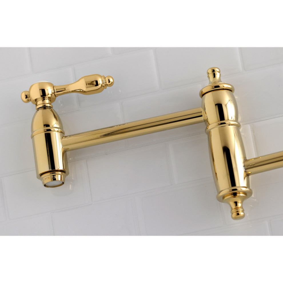 Kingston Brass Wall Mount Pot Filler Kitchen Faucet, Polished Brass